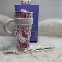 Hello Kitty Stainless Steel 40 oz Tumbler w/ Handle, Lid, Topper, and Straw
