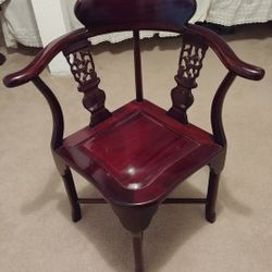 Elegant Solid Wood Hand-Carved Asian Corner Chair