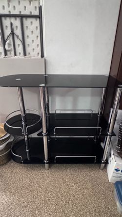 Black Glass Bar Table with Storage Shelves