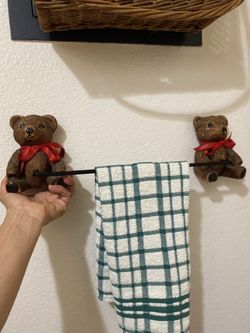 Vintage Teddy Bear Wrought Iron Towel Bar 