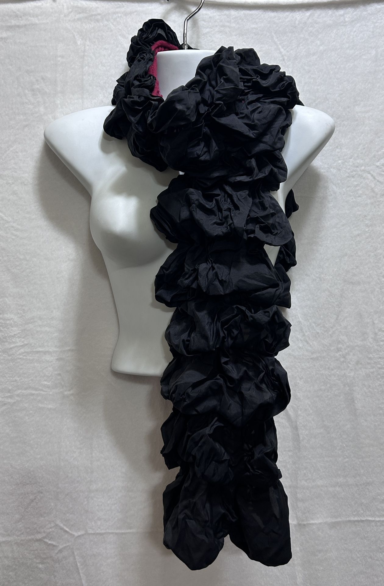 Whimsygoth Women's Black Red Scarf Hand Knit Ruched Romantic Feminine Coquette