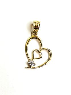 Heart with cubic zirconia pendant 14K REAL YELLOW GOLD.