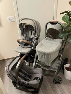 Nuna Mixx Stroller with Car Seat and Bassinet With Stand Grey