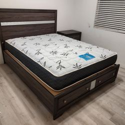 New 5 PCS Bedroom Set Queen BED, 1 NIGHT, DRESSER, MIRROR & MATT