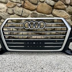 ✅ 👍 2016 2017 2018 2019 AUDI Q7 FRONT BUMPER COVER OEM ORIGINAL BLACK + RADIATOR GRILLE damaged + EMBLEM