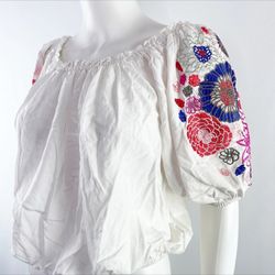 Solitaire White Top With Embroidered Sleeves 
