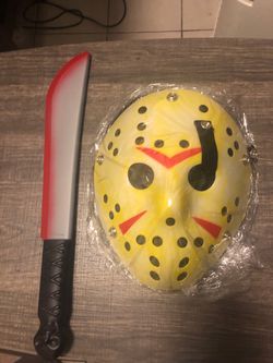 Jason Voorhees Halloween Costume Mask and Machete Set