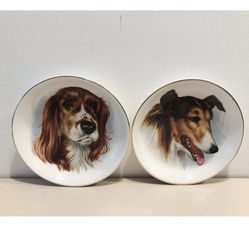Vintage Crown Staffordshire Dogs Bone China Decorative Plates Made In England