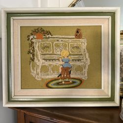 Vintage Framed Embroiderer Art