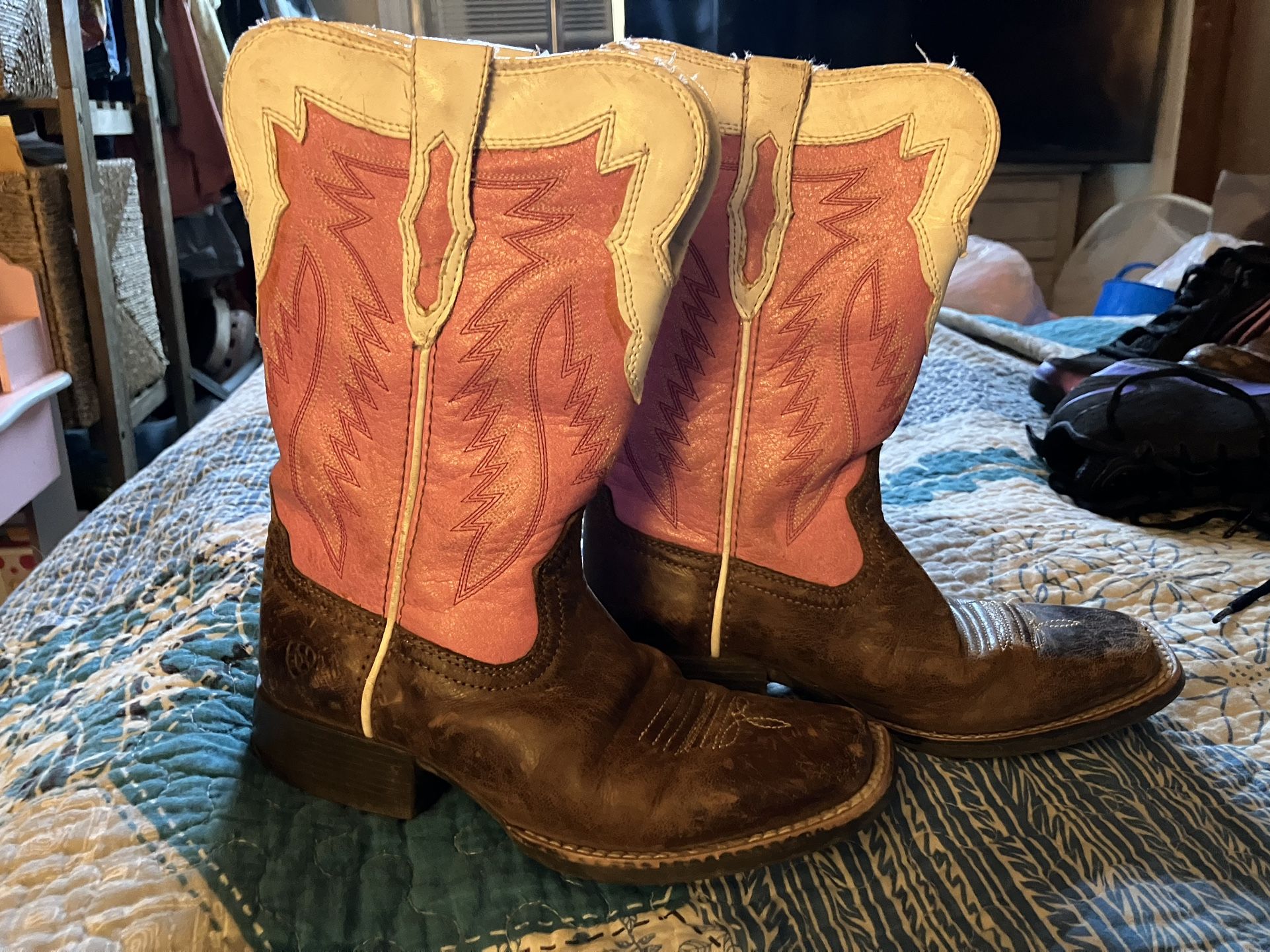 Ariat Leather Girls Cowboy Boots Size 13