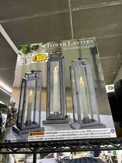 Evergreen Tower Lantern LED Tapered Candle Pack of 3