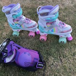 Only Used Once- Girls Roller Skates & Pads