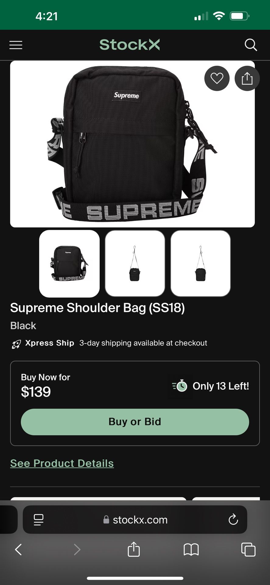 Supreme Shoulder Black Bag