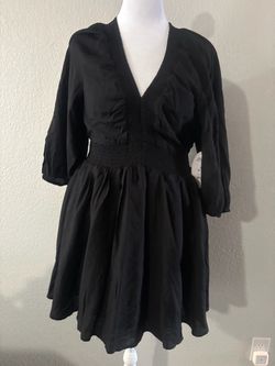 Scoop Black Mini Dress with Puff Sleeves