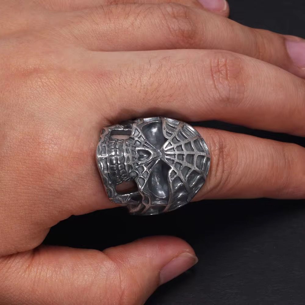 999 Silver Skull Spider Men Ring