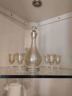 Vintage glass decanter set juego de pomo copas y Cristal