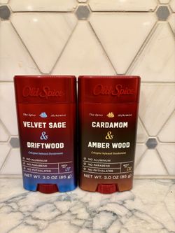 New Spice Alchemist deodorants. Velvet Sage & Driftwood OR Cardamom & Amber Wood. Both cologne infused deodorants, 3.0 oz each.