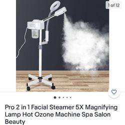 Pro 2 in 1 Facial Steamer 5X Magnifying Lamp Hot Ozone Machine Spa Salon Beauty