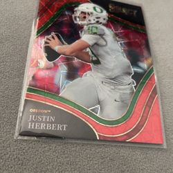 Justin Herbert Select Laser Prizm Red Chargers Nfl Football Card Draft