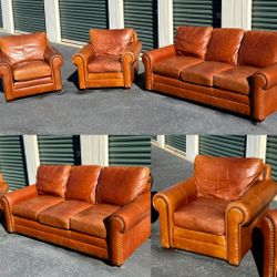 Leather Sofa Set Cognac
