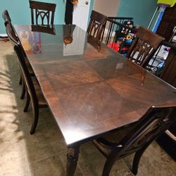 D577-35 Ashley Furniture Leighton Rectangular Extended Table With 6 Chairs and Glass Top