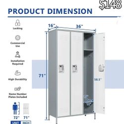 βοΈ 72" Tall Employee Locker with Shelves and Hooks 3 Doors Steel Sports Locker for Office Home Bedroom School Gym Garage, Metal Staff Locker