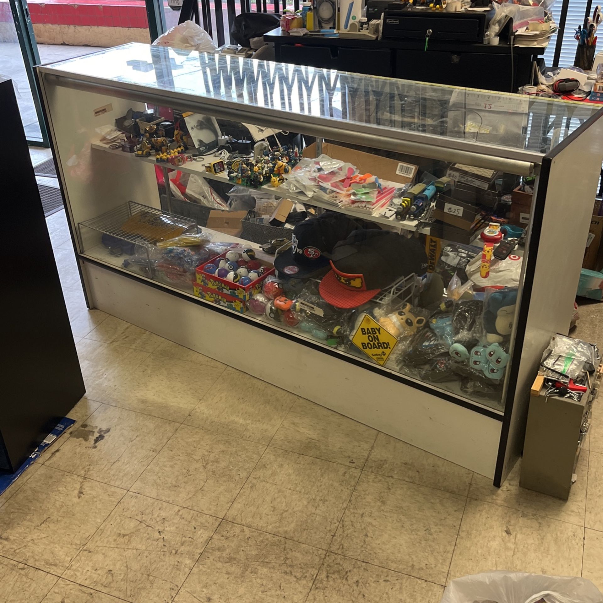 Glass Display Counter With 2 Shelves
