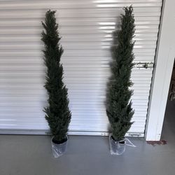 2 Packs 5ft Artificial Cedar Topiary Trees - Fake Boxwood Topiary Cypress Trees Potted Plants.