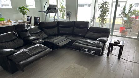 Black Italian Leather Motorized Sectional