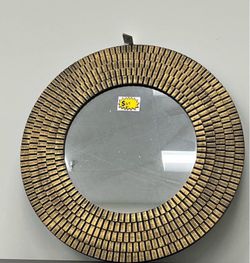 New 29.5" Round Wall Mirror with Antique Gold Woven Texture Wood Frame Black & Gold Silhouette, Circ