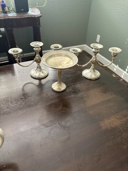 Sterling Silver candle holders and candy dish