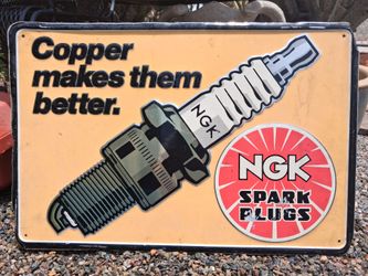 Rare Vintage NGK Spark Plugs 24"x16" Metal Advertising Sign