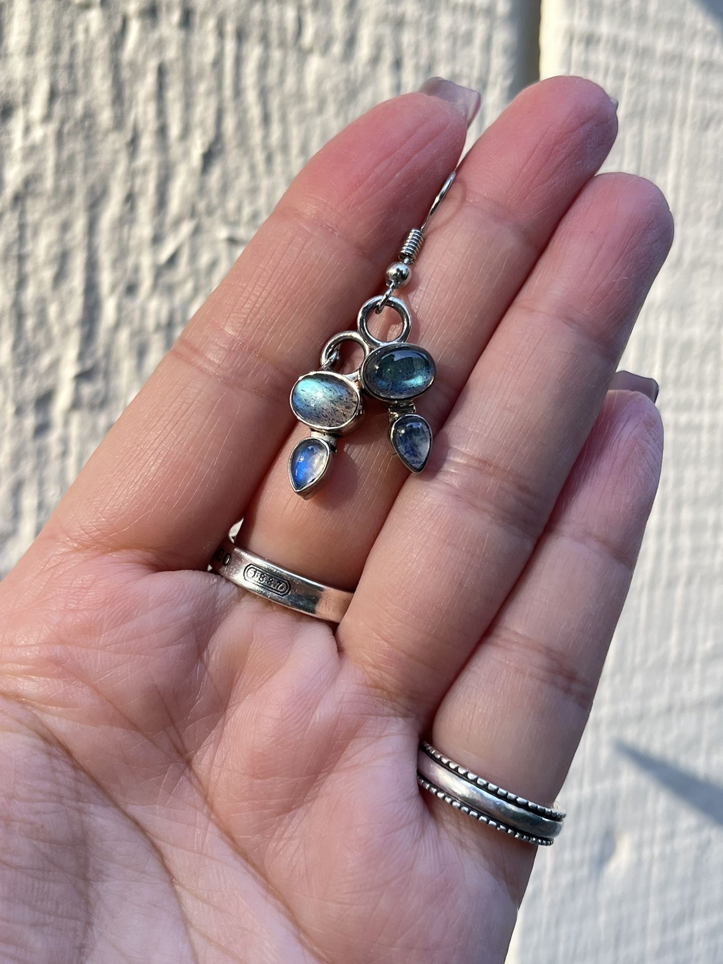 Vintage 925 Sterling Silver Labradorite And Moonstone Earring/Charm