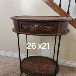 Wicker Wood Accent End Table