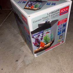 Corner View 1 Gallon Aquarium With Multicolored Led Lighting And Internal Power Filter