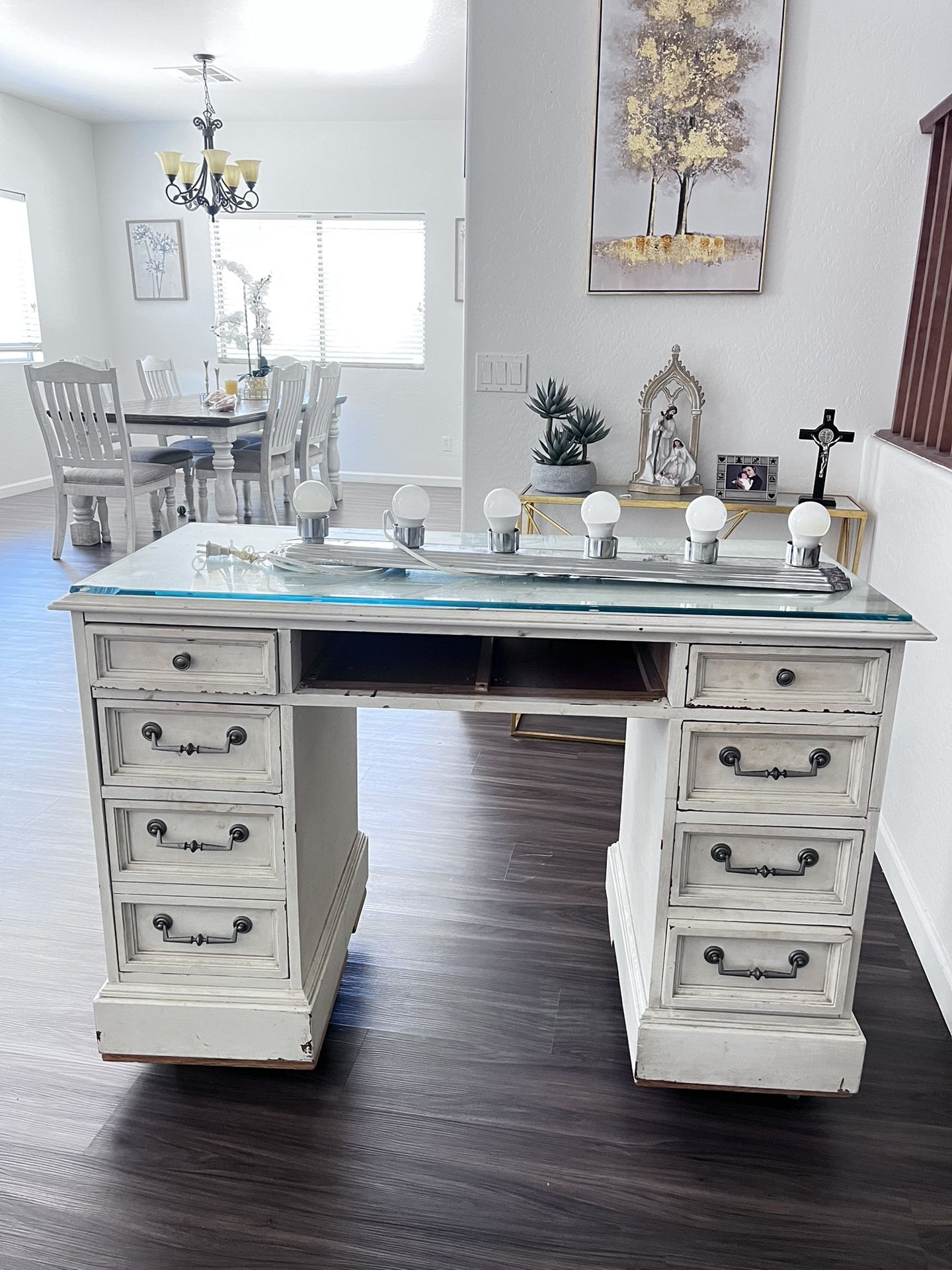 Glass Top Makeup Vanity