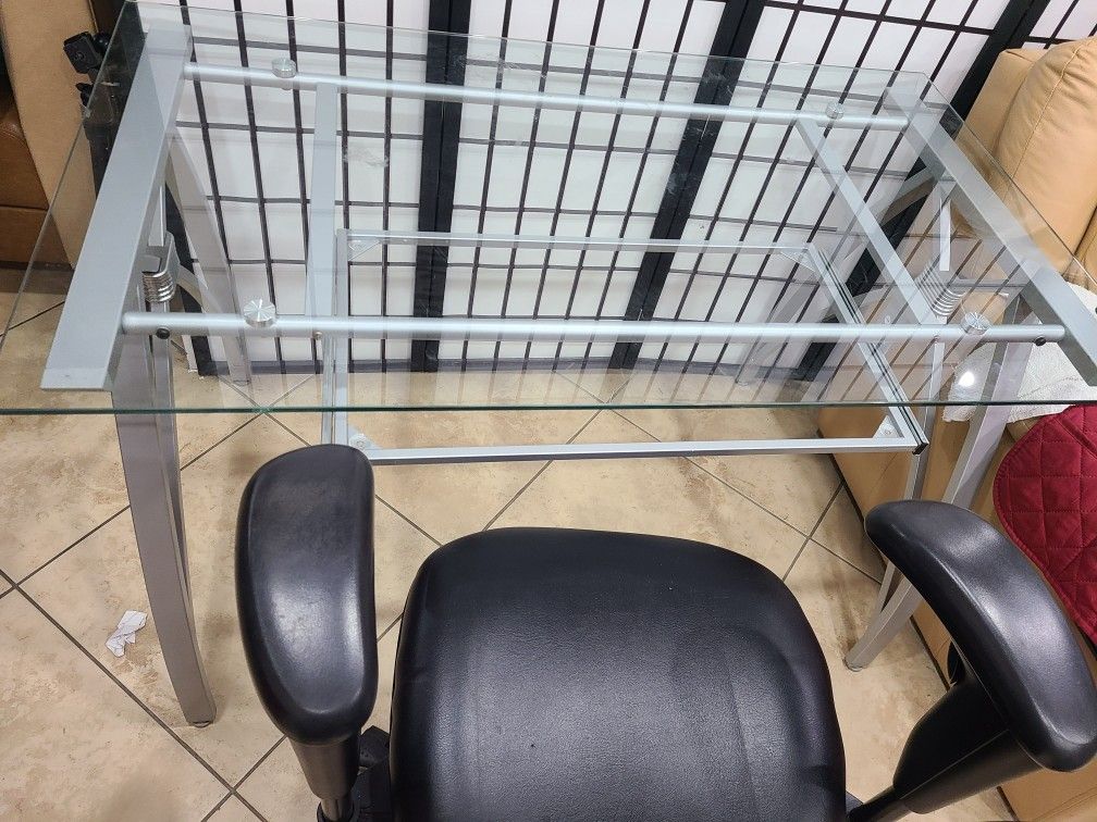 Glass Desk With Leather Chair