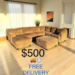 ASHLEY FURNITURE 3- PIECE BROWN SECTIONAL w/ OTTOMAN (FREE DELIVERY)(CLIFTON HEIGHTS PA 19018)