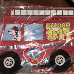 Brand New Fire Truck Pull String Piñata For Birthday Party Decorations