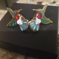 Extremely unique hummingbird clip earrings
