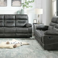 Charcoal Grey Reclining Sofa & Loveseat Set