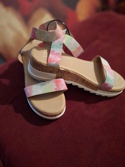 Pink & Green tye-dye platform sandals