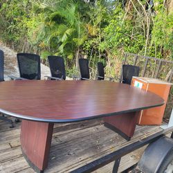 Oval Conference Table With 6 Office Rolling Chairs