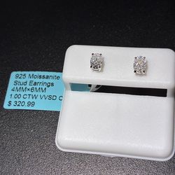 1ct Moissanite & Sterling Silver  Opal shaped earrings  4mm x 6mm