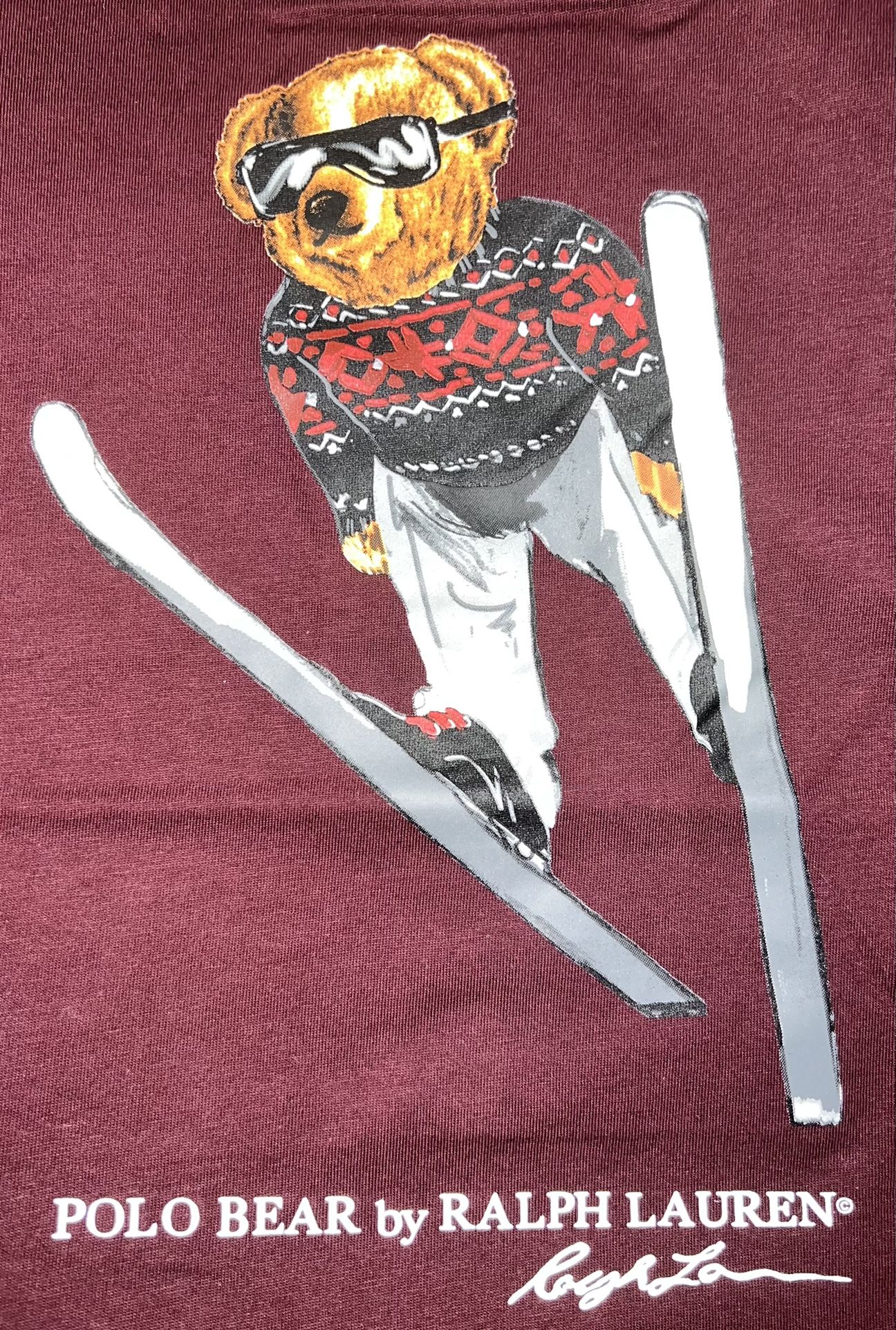 POLO RALPH LAUREN SKI BEAR BURGANDY T SHIRT MEN SIZE XL