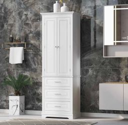 Minor Crack Assembled New Bathroom Storage Cabinet Tall Cabinet with Doors and Shelves