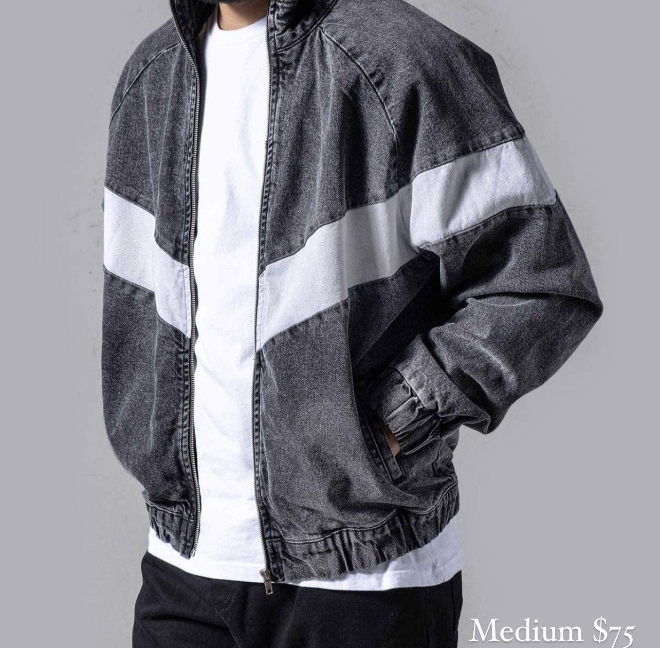 Black Baggy Denim Jacket Sz M