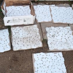 ✨ White Pebblino Mosaici – Flat Tumbled Thassos II Pebble Tile (7 Sheets) ✨