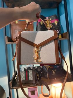 YSL mini canvas and calfskin top-handle
