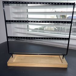 Earring Holder Display With Tray Wood Base